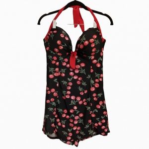 Halter tankini black with red cherries size XXXL